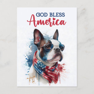 Postal Boston Terrier, Deus Abençoe a América Cartão Post
