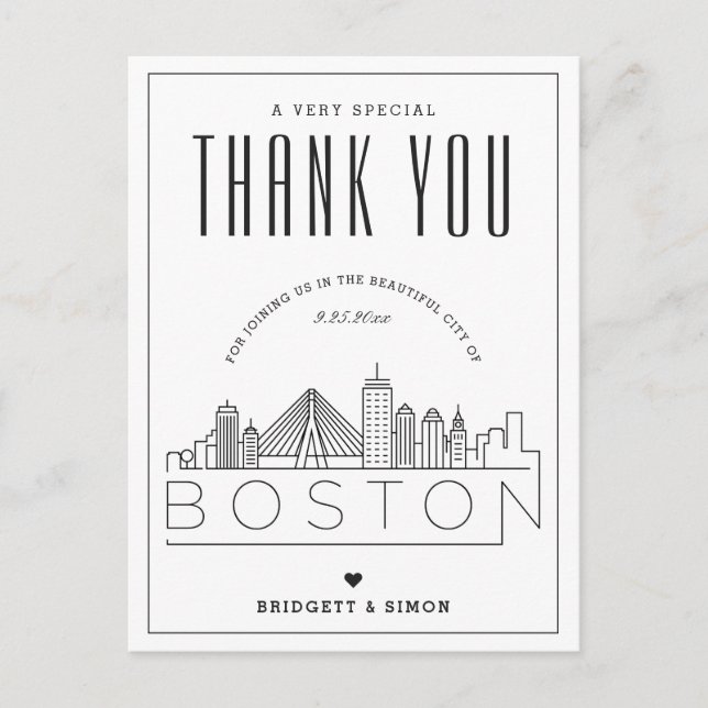 Postal Boston Wedding | Obrigados para o Vindo! Cartão Po (Frente)