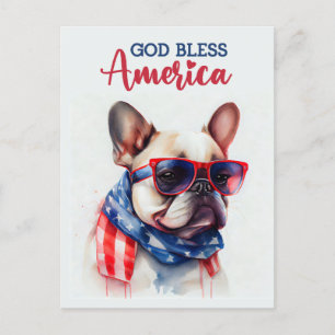 Postal Bulldog Francês, Deus Abençoe a América Cartão Pos
