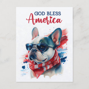 Postal Bulldog Francês, Deus Abençoe a América Cartão Pos