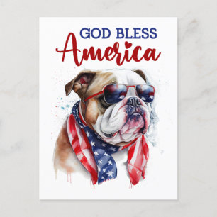 Postal Bulldog Patriótico, Deus Abençoe a América Cartão 