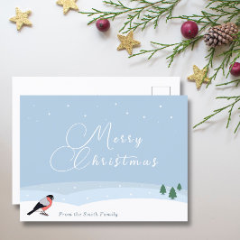 Postal Bullfinch & Snowy Landscape Cartão de Natal Feliz