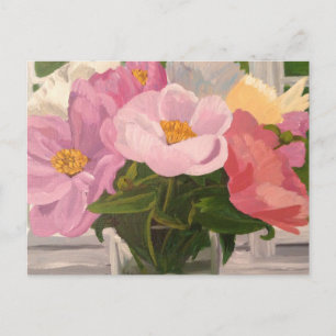 Postal Buquê de Peonies no cartão de Posto de vidro