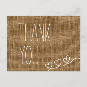 Postal Burlap Simples Obrigado Cartão de Posto