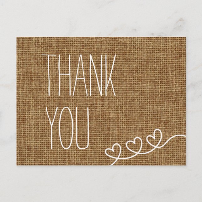 Postal Burlap Simples Obrigado Cartão de Posto (Frente)