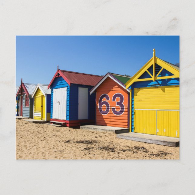 Postal Cabanas da praia pelo cartão do mar (Frente)