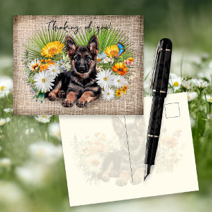 Postal Cachorro Pastor Alemão em Flores Silvestres Cartão