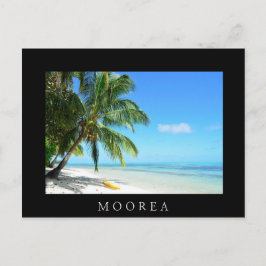 Postal Caiaque amarelo num cartão preto de areia branca