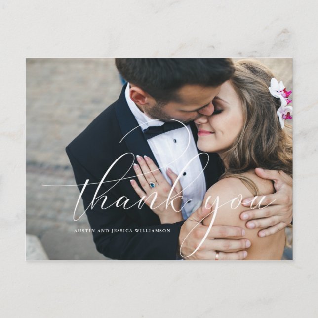 Postal Caligrafia Casamento Obrigado Cartão de Posto (Frente)