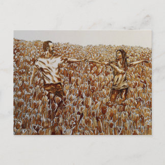 Postal Campo de tulipas café e desenho de tinta cartão po