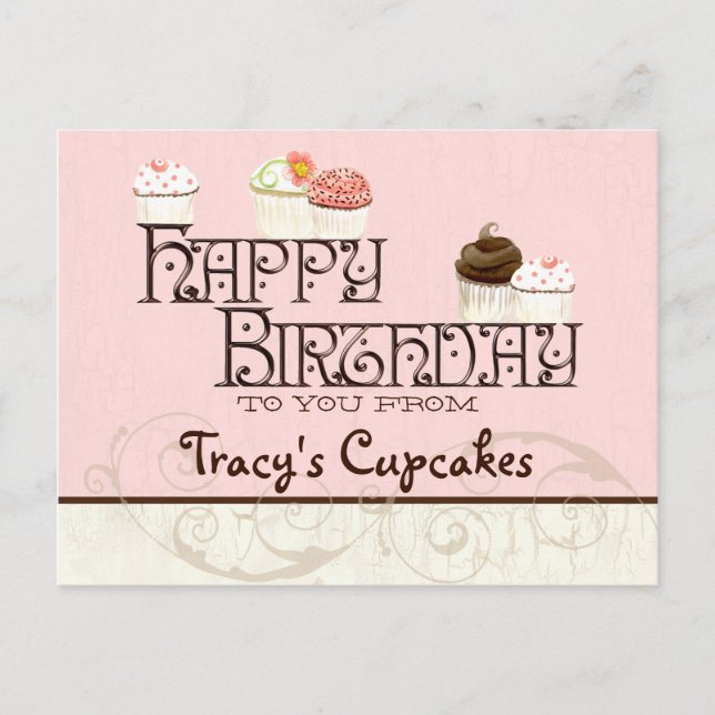 Postal Carta T Parabéns Cupcake de Aniversário Cartão Pos (Frente)