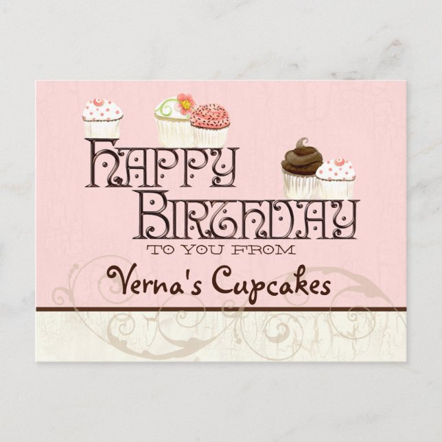 Postal Carta V Parabéns Cupcake de Aniversário Cartão Pos (Frente)