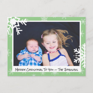 Postal Cartão com fotos da Família Snowflakes verde de sá