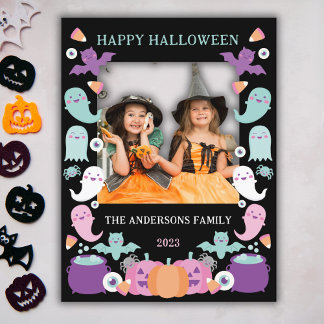 Postal Cartão com fotos de halloween, cor pastosa