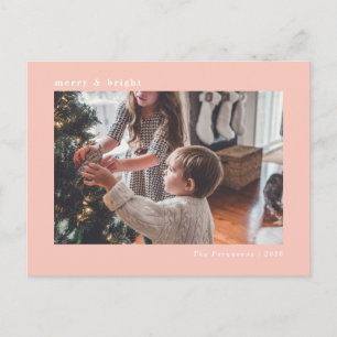 Postal Cartão com fotos de Natal Mínimo Rosa Moderno