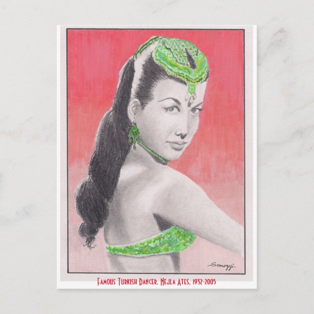 Postal Cartão com orig. arte, dançarino turco Nejla Ates (Frente)