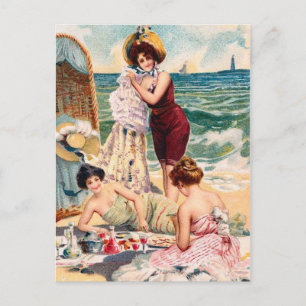 Postal Cartão da ilustração da praia do vintage do KRW