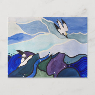 Postal Cartão da pintura de Gannets do mergulho