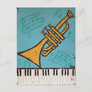 Postal cartão da trombeta e do musical do piano