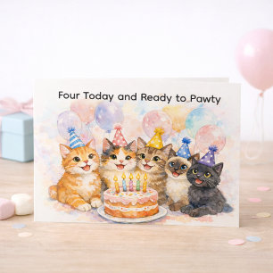 Postal Cartão de 4º Aniversário para Meninas Festa de Gat