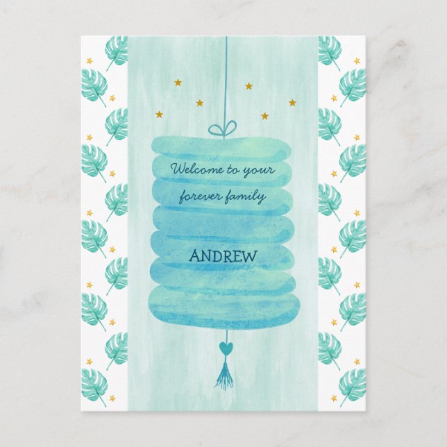 Postal Cartão de Adoção Azul - Uma Família para Sempre Lâ (Frente)