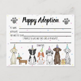 Postal Cartão de Adoção de Cachorrinho de Pelúcia para Le