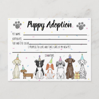 Postal Cartão de Adoção de Cachorrinho de Pelúcia para Le