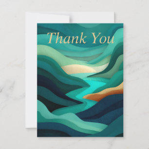 Postal Cartão de Agradecimento Abstrato Fluindo Verde e P
