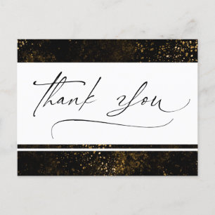 Postal Cartão de agradecimento aquarela dourado elegante