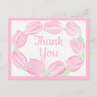 Postal Cartão de Agradecimento ~ Borda de Tulipas Rosa