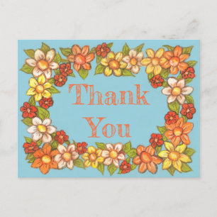 Postal Cartão de Agradecimento com Borda de Flores