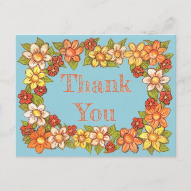 Postal Cartão de Agradecimento com Borda de Flores (Frente)