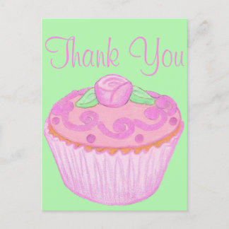 Postal Cartão de Agradecimento Cupcake Rosa Verde 3