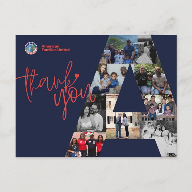 Postal Cartão de agradecimento das famílias americanas un (Frente)