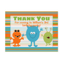 Cartão de agradecimento de aniversário de monstro 