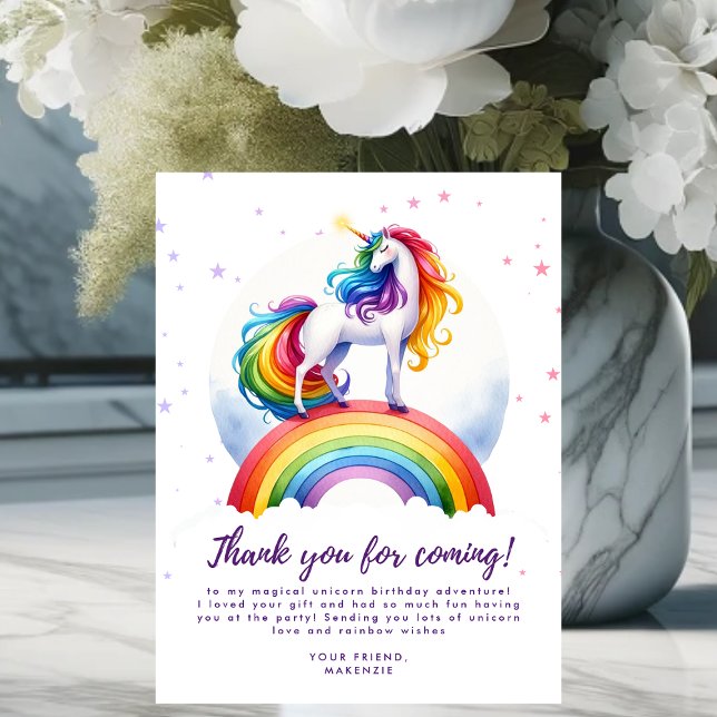 Postal Cartão de Agradecimento de Aniversário do Unicórni (Magical Rainbow Unicorn Birthday Thank You Card)