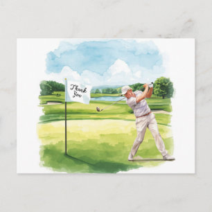 Postal Cartão de agradecimento de aquarela de golfista em