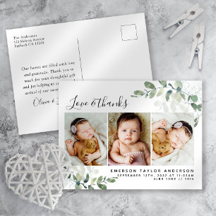 Postal Cartão de Agradecimento de Bebê com Foto de Eucali