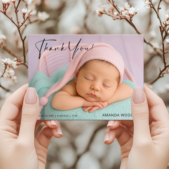 Postal Cartão de Agradecimento de Bebê Rosa com Fotografi (Criador carregado)