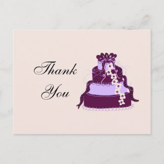 Postal Cartão de agradecimento de bolo de casamento roxo