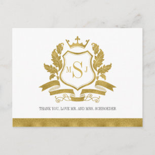 Postal Cartão de agradecimento de casamento Classic Gold