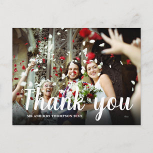 Postal Cartão de agradecimento de casamento com 2 fotos e