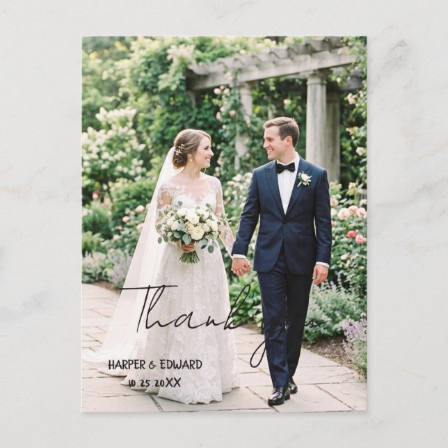 Postal Cartão de agradecimento de casamento com foto chic (Frente)