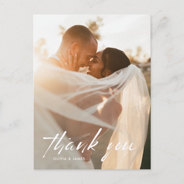 Postal Cartão de Agradecimento de Casamento com Foto e Le (Frente)