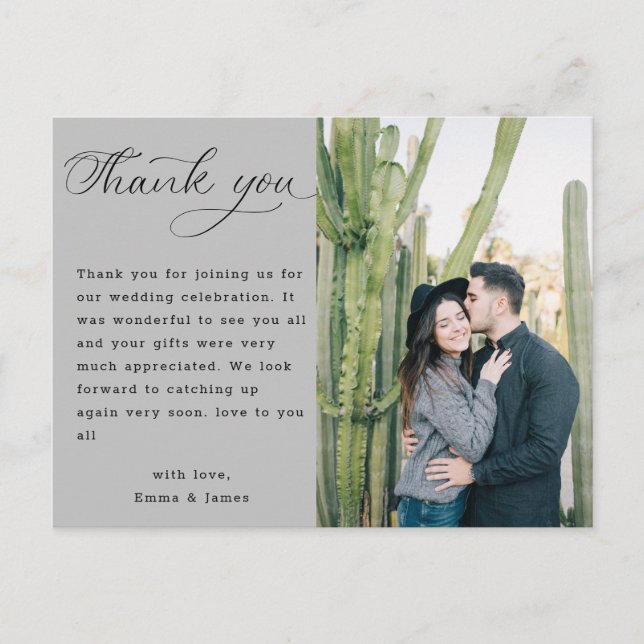 Postal Cartão de agradecimento de casamento com foto e ti (Frente)