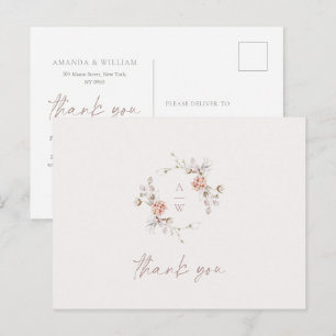 Postal Cartão de agradecimento de casamento com monograma