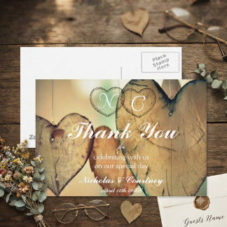Postal Cartão de Agradecimento de Casamento Corações Rúst