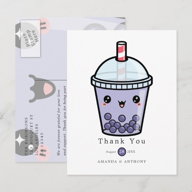 Postal Cartão de agradecimento de casamento floral com aq (Frente/Verso)