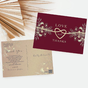 Postal Cartão de Agradecimento de Casamento Floral Dourad