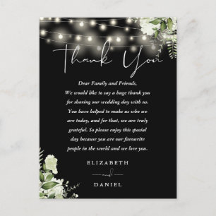 Postal Cartão de Agradecimento de Casamento Floral Preto 
